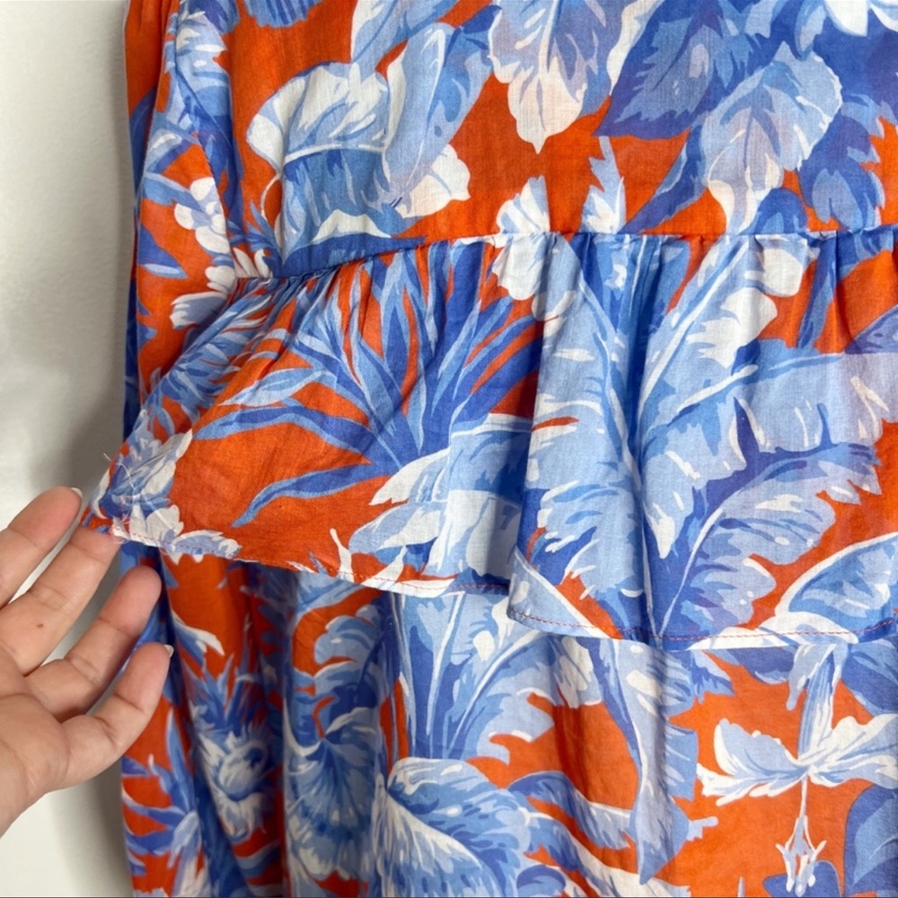 J.CREW Ratti Rio Ruffle Bust Floral Blouse Red Blue Size XS - Picture 6 of 8